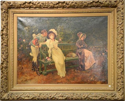 Henry Gillard Glindoni (1852-1913) 
Romantic Scene Conversing at the Park 
oil on canvas 
signed lower left: H. Gillard Glind