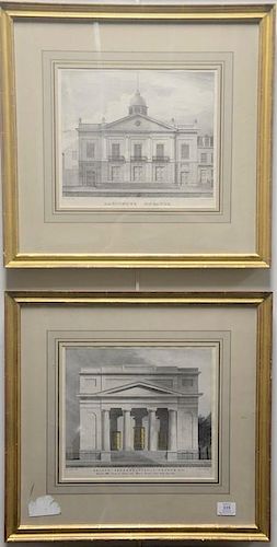 Pair of Architectural lithographs  Anthony Imberts lithography After A.J. Davis  (1) Lafayette Theatre Peter Grain Architect 