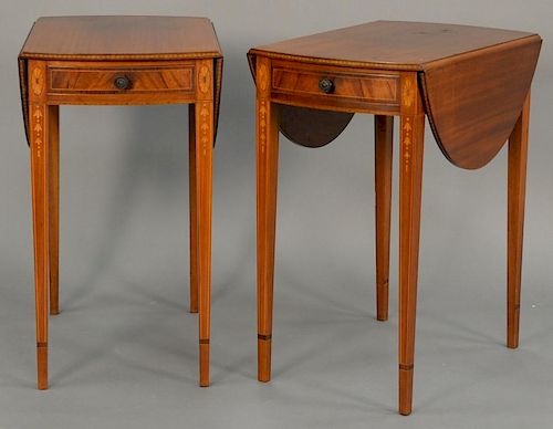 Pair of custom mahogany Pembroke drop leaf tables in the manner of Fineberg. ht. 2in., top: 15" x 24"