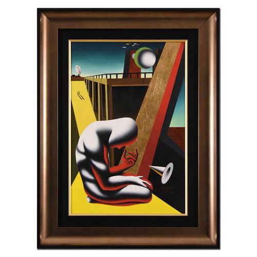 Mark Kostabi, "Gaining Perspective" Framed Original Oil Painting on Canvas, Hand Signed with Letter of Authenticity.
