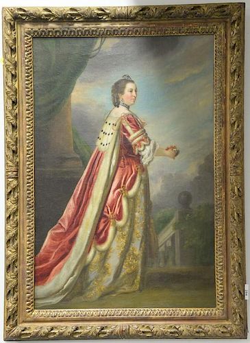 Portrait
The Duchess of Northumberland
oil on canvas
unsigned
part of old paper label on reverse 
30" x 19"