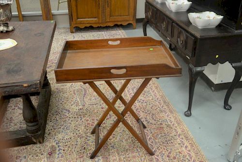 George II mahogany serving tray on folding stand, 19th century.  ht. 34in., top: 20" x 30"