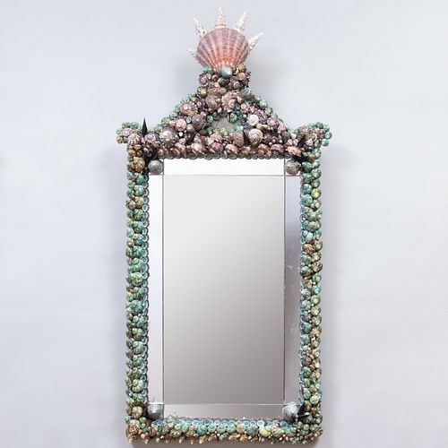 Vintage Shell Encrusted Wood Framed Mirror
