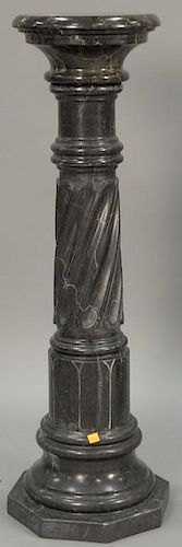 Grey marble pedestal in three parts.  ht. 38 1/2in.; dia. top: 11in.