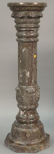 Grey marble pedestal in three parts with red veins.  ht. 43 1/4 in., dia. of top: 12in.