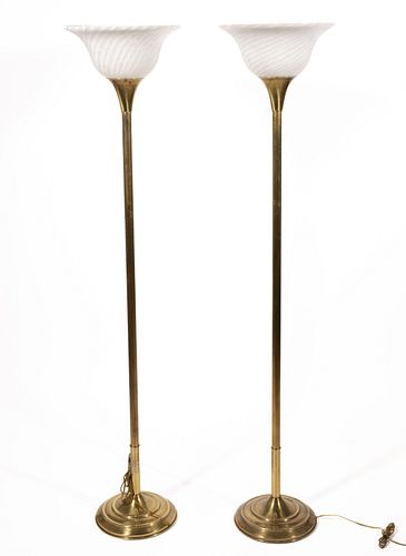 BRASS MID-CENTURY MODERN PAIR OF ELECTRIC TORCHIERE LAMPS