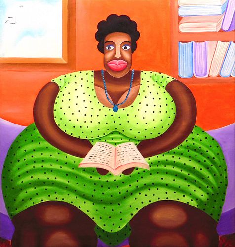 Follower of Fernando Botero: Black Woman in a Green Dress