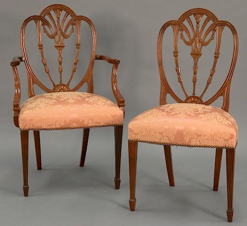 Margolis set of ten Federal style dining chairs including two armchairs and eight side chairs with carved open work heart sha
