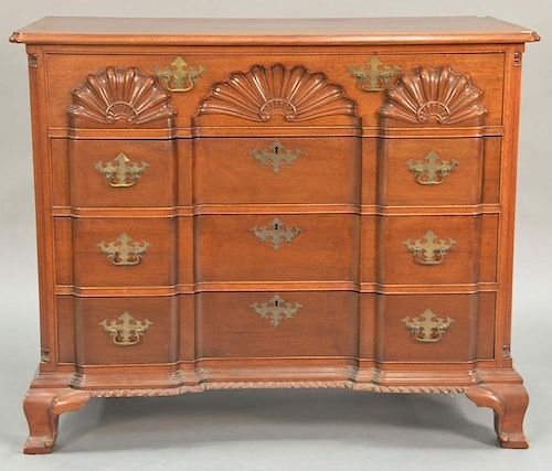 Fineberg mahogany block front chest with triple shell carving, set on ogee feet. ht. 36in., wd. 43in., dp. 21 1/2in.