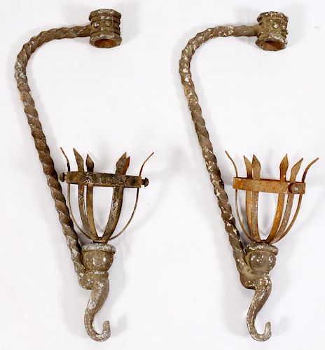 PAIR OF WROUGHT IRON TORCHES FROM "THE WIZARD OF OZ"