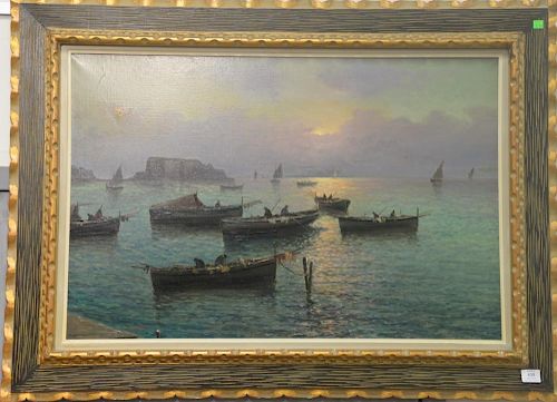 Vincenzo D'Auria (1872-1939) 
oil on canvas 
Fishing Vessels off Naples at Sunset 
signed lower left: V. D'Auria 
24" x 36"