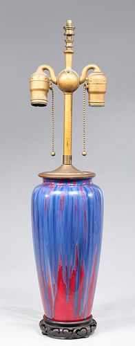 Vintage Japanese Drip Glaze Ceramic Table Lamp