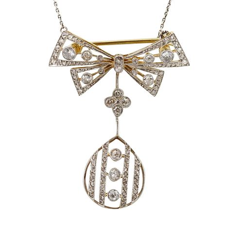 Art Deco 18k Gold and platinum Pendant / Brooch with Diamonds