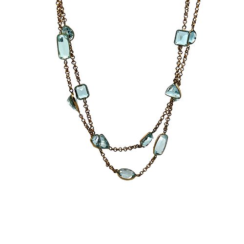 Portuguese 19k gold Chain with Aquamarines