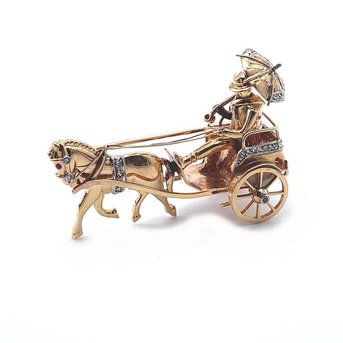 Antique Carriage Diamonds & 18k Gold Brooch