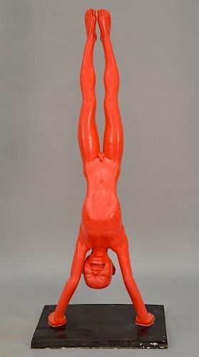 Wenling Chen (1969) 
life size bronze 
Red Boy Doing "Handstand" 1999 
Edition 7/8 
written and signed on base: 7/8 Chen Wenl