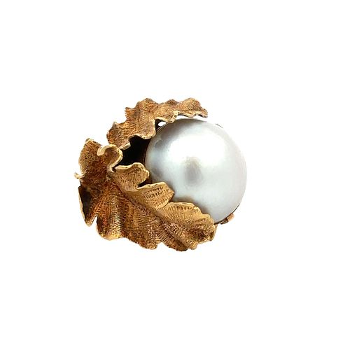 18k leaf Ring with Mabe Pearl