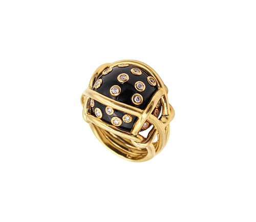 Verdura Milan Polka Dots Ring In 18K Gold With Diamonds & Black Jade