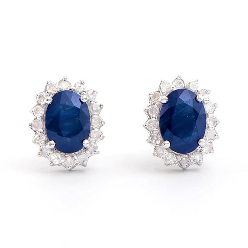 2.31 ctw in Certif. Diamonds & Blue Sapphire 14K gold  Earrings  