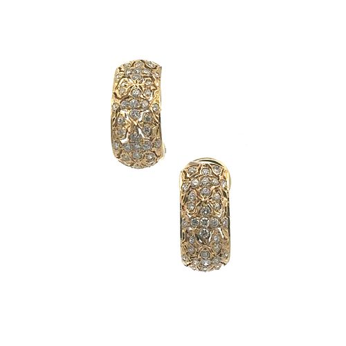 18k Gold Hoop Earrings with 1.30 Ctw in Diamonds