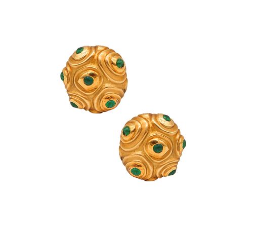 Angela Cummings Clip Earrings In 18Kt Gold With Emeralds