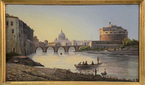 19th Century Italian micromosaic plaque, rectangle for depicting view of Rome with St. Peters in background and the Castello 