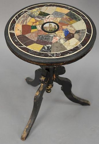 Small stand having specimen stone top with micromosaic of ruins. ht. 22in., dia. 13 3/4in.