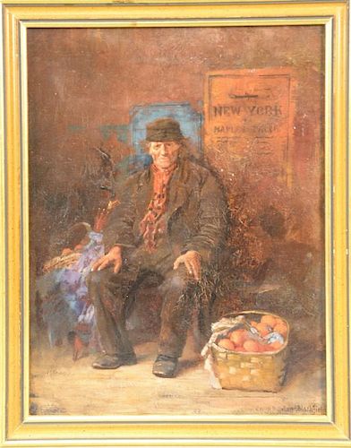Edwin Howland Blashfield (1848-1936)  oil on canvas  Elderly Man Sitting with Basket of Fruit  signed lower right: Edwin Howl