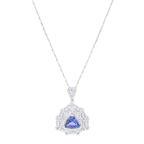 14K White Gold Pendant/Necklace with Tanzanite and Diamond