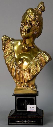 Fortin 
gilt bronze bust
Young Woman 
on black slate Victorian base 
marked on back: Fortin 753 
Foundry mark on back 
total 