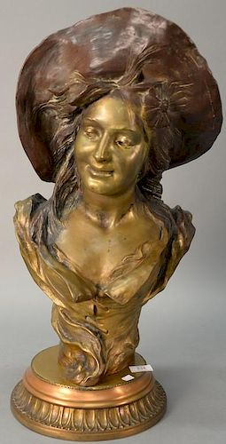 Victory Bruyneel (b. 1859) 
bronze bust 
Young Woman with a Hat 
signed on her left side: V. Bruyneel 
ht. 25 1/2in.