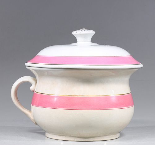 Vintage Pink and White Porcelain Chamber Pot