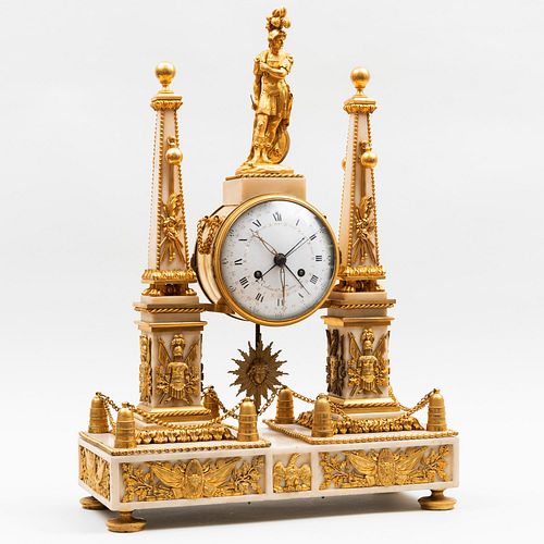 Fine Louis XVI Ormolu-Mounted White Marble Mantel Clock, Dial Signed Robinet Paria