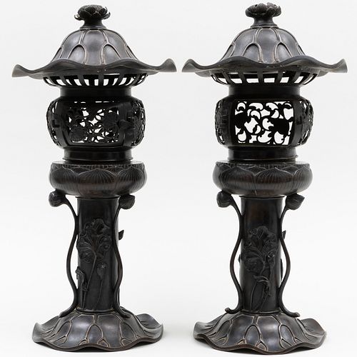 Pair of Japanese Bronze Censers