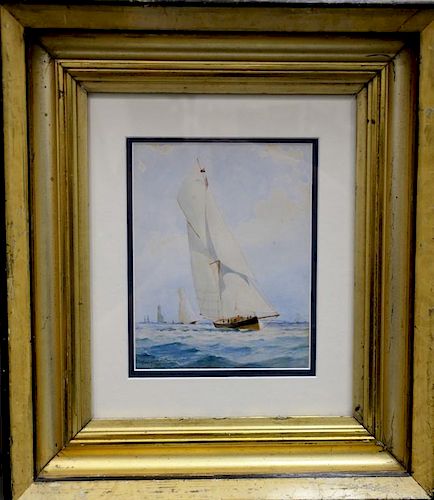Barlow Moore (1834-1897) 
watercolor 
Racing Cutter in the Lead 
signed lower left: Barlow Moore 
sight size 8" x 6 1/4"