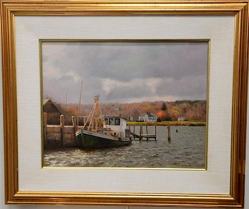 June Carey (20/21st Century) 
oil on canvas 
"ANNE at Mystic" 
signed lower right: June Carey ASMA 
Mystic Maritime Gallery l