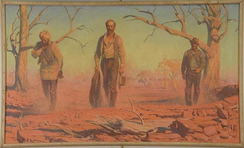 Harold Von Schmidt (1893-1982) 
oil on canvas 
Western Desert Heat 
signed lower right: Harold Von Schmidt 
30" x 50"