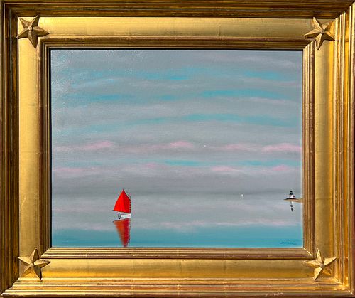 Very Fine Robert Stark Jr. (American 1933-2014) Oil on Canvas "Drifting In", circa 2005