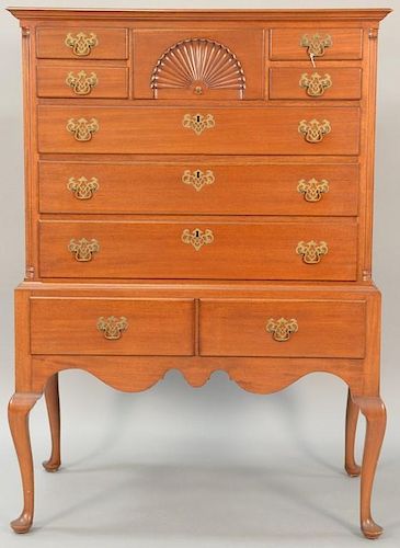 Margolis mahogany highboy in two parts, all set on cabriole legs ending in pad feet, signed