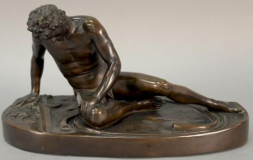 Ferdinand Barbedienne (1810-1892) 
bronze 
"Sterbender Gallier"
nude man with sword and horn 
marked on base: F. Barbedienne 