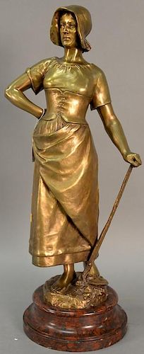 Georges Henri Guittet (1871-1902) 
bronze figure
Standing Woman with a Hoe
on marble base 
marked on base: Guittet 
ht. 27in.