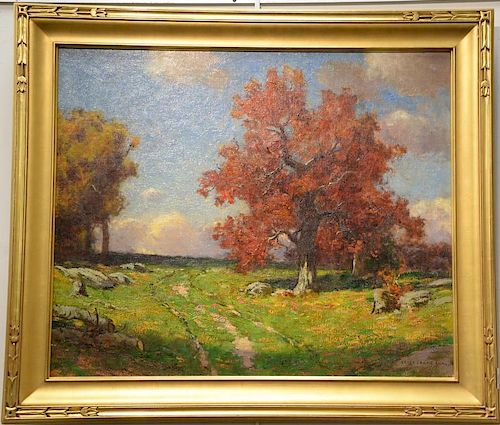 Bruce Crane (1857-1937) 
oil on canvas 
Fall Country Landscape 
The Red Maple 
signed lower left: Bruce Crane ANA 
(relined) 