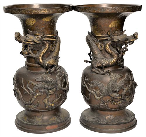 A Pair of Bronze Japanese Vases