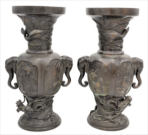 A Pair of Large Japanese Bronze Vases