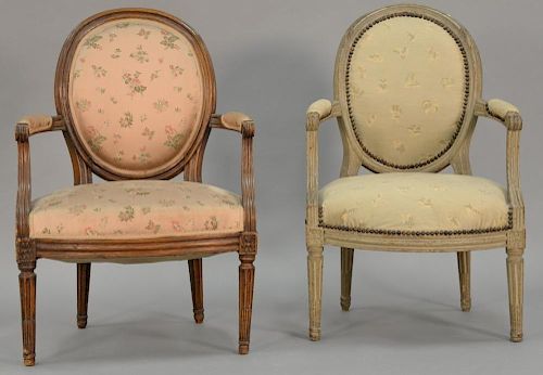 Two Louis XVI fautoil, one grey painted, 18th-19th century.  (one refinished)