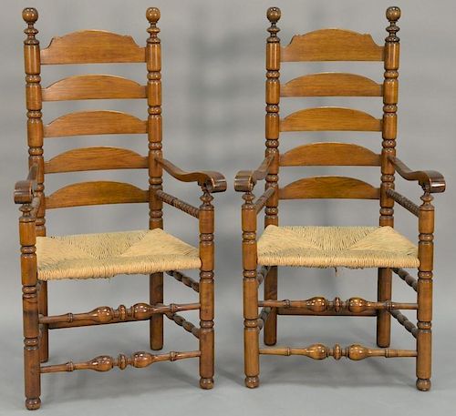 Wallace Nutting set of 10 ladder back chairs including two armchairs and eight side chairs, each with five slats in bold turn