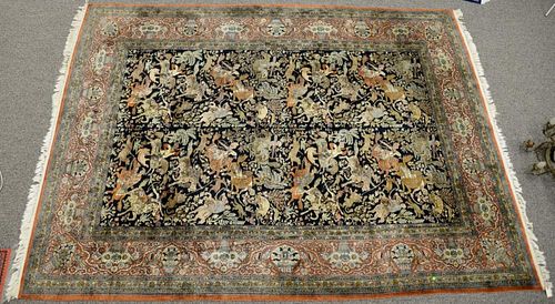 Persian Tabriz silk animal carpet, late 20th century.  9' x 12'6"