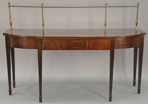 George III mahogany sideboard having brass gallery on shaped tops over conforming case with one drawer, all set on square tap