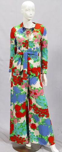 VINTAGE, JEAN PATOU, PARIS, MATCHING SILK PANTS AND BLAZER, WITH A SEQUINED TOP, C. 1970'S 3 PIECES