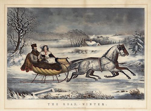 The Road, - Winter - Original Large Folio Currier & Ives Lithograph